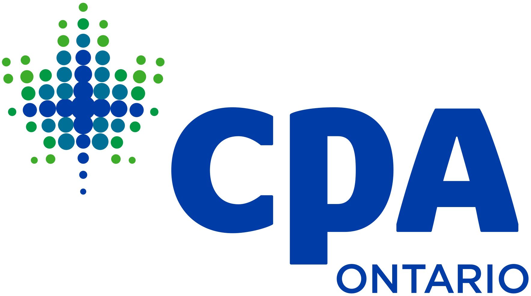 CPA Ontario logo featuring blue text and green dots.