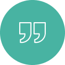 Quotation marks on teal circular background.