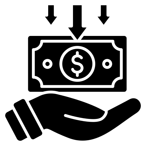 Hand receiving money symbol with dollar sign and arrows.