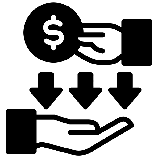 Hand receiving money with dollar symbol and arrows.