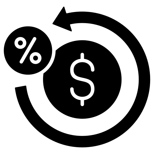 Circular arrow around dollar sign with percentage symbol icon.