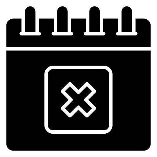 Icon of a calendar with a marked cancellation date.