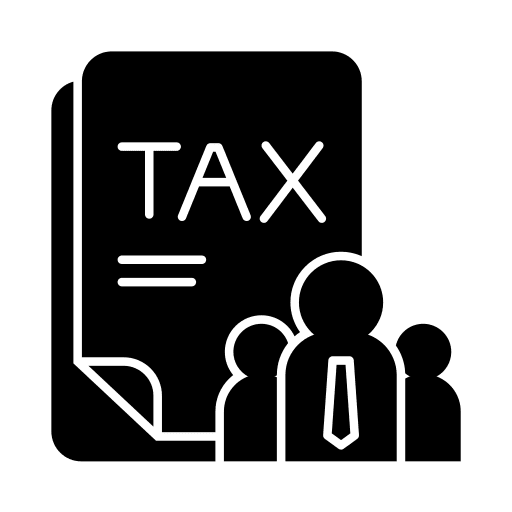 Icon of a tax document with business people.