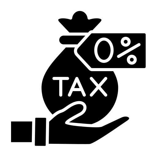 Icon of a hand holding a tax bag with 0% symbol.